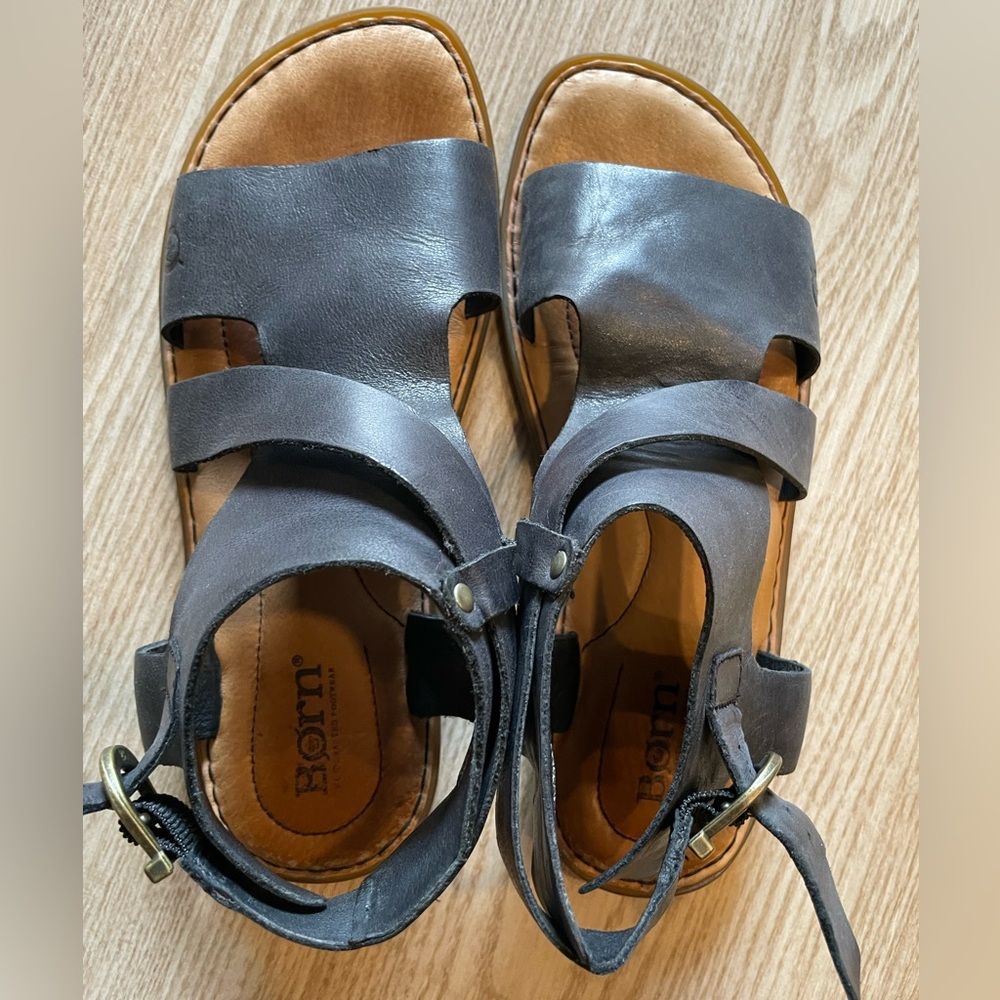 Born Black Leather Buckle Strap Sandals